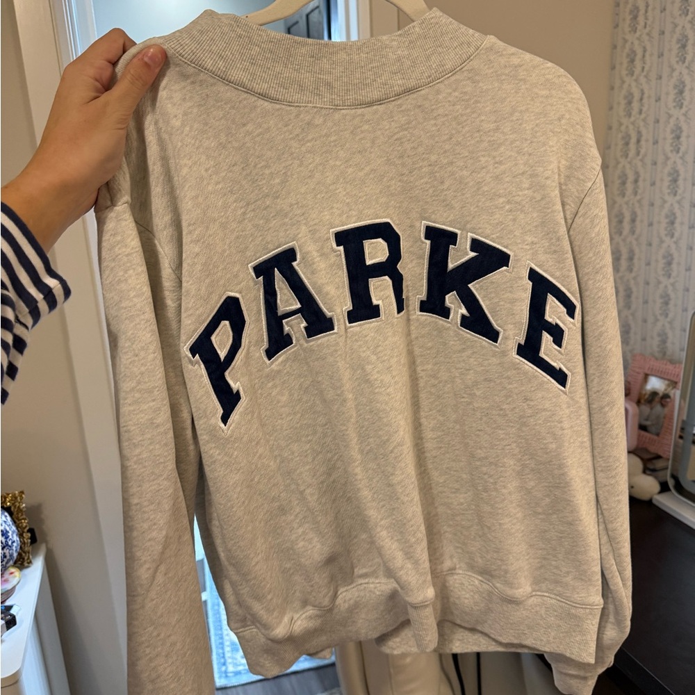 Parker Women's Gray Sweater with Navy Lettering